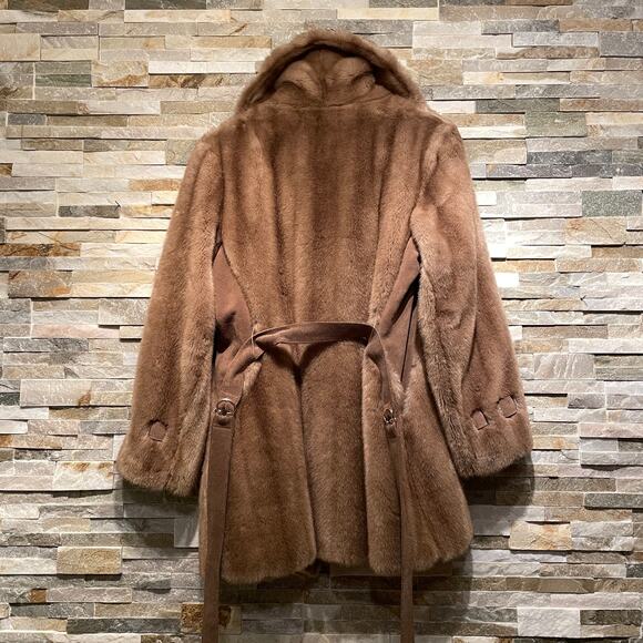 Grace’s Nashville Faux Fur Genuine Suede Belted Coat | Mid Century Vintage S/M/L - Picture 9 of 16
